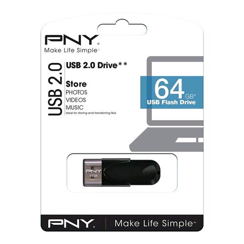 PNY WAVE ATTACHE 4 CHIAVETTA USB 2.0 64GB COLORE NERO