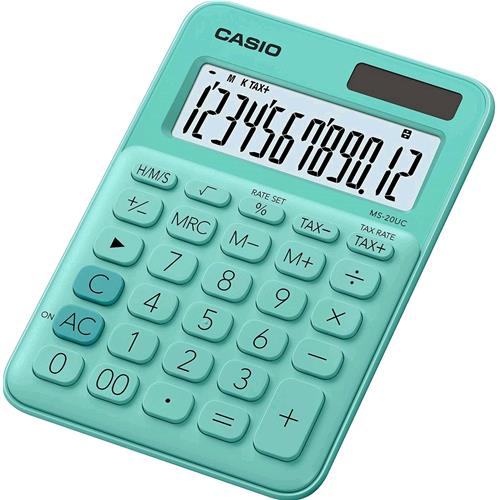 CASIO MS-20UC-GN CALCOLATRICE DA SCRIVANIA 12 CIFRE DOPPIA ALIMENTAZIONE SOLARE E A BATTERIA 