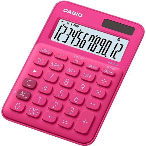 CASIO MS-20UC-RD CALCOLATRICE DA SCRIVANIA 12 CIFRE SOLARE E A BATTERIA FUCSIA