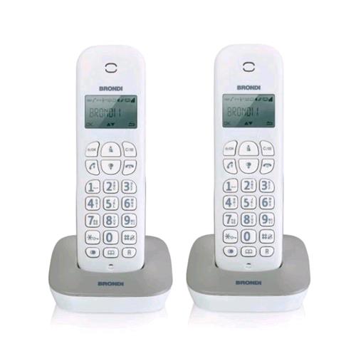 BRONDI GALA TWIN TELEFONO 2 CORDLESS DECT RUBRICA ID CHIAMATE SVEGLIA 7H AUTONOMIA COLORE BIANCO/GRIGIO