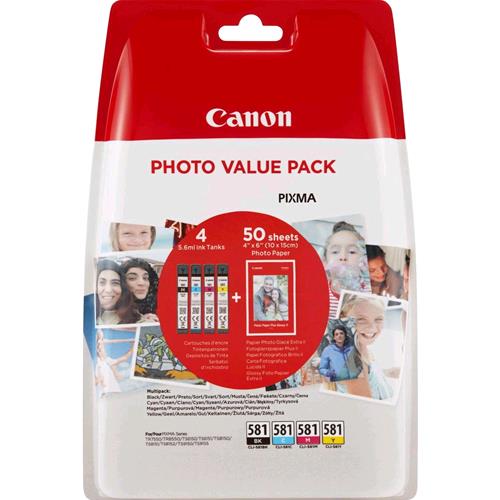 CANON MULTIPACK CLI-581 NERO + CIANO + MAGENTA + GIALLO 5.6ML PER PIXMA TS6250, TS6251, TS6350, TS6351, TS705, TS8250, TS8251, TS8252, TS9550, TS9551