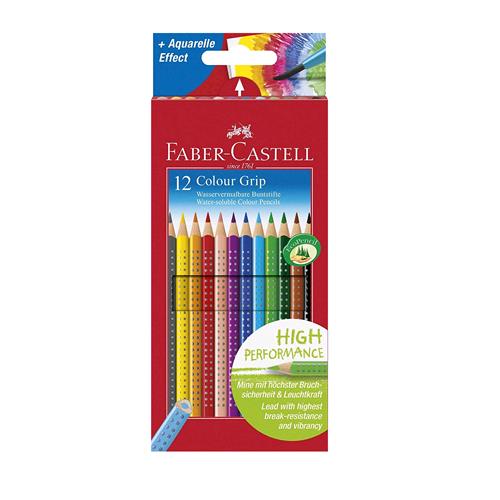 FABER CASTELL COLOUR GRIP PASTELLI ACQUARELLABILI 3.3 mm COLORI ASSORTITI CONF. 12 Pz.