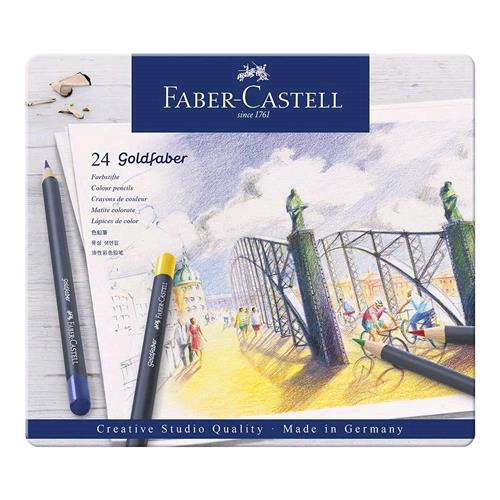 FABER CASTELL GOLDFABER PASTELLI 3.3 mm COLORI ASSORTITI ASTUCCIO IN METALLO CONF. 24 Pz.