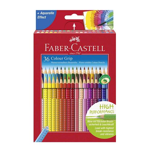 FABER CASTELL COLOUR GRIP PASTELLI ACQUARELLABILI 3.3 mm COLORI ASSORTITI CONF. 36 Pz.
