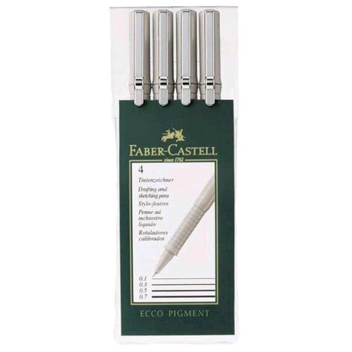 FABER CASTELL  ECCO PIGMENT INCHIOSTRO PIGMENTATO NERO 4 PUNTE IN FIBRA AD AGO 0.2-0.4- 0.6-0.8 MM CONF. 4 Pz 