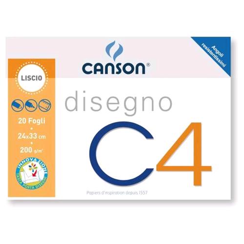CANSON ALBUM DISEGNO C4 4 ANGOLI CM 24X33 200 GR LISCIO 20 FOGLI COLORE BIANCO 