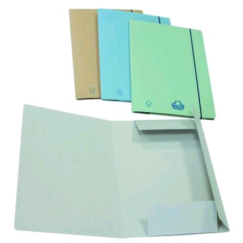 BREFIOCART ECO NEW CARTELLE C/ ELASTICO 3 LEMBI IN CARTONCINO ECOLOGICO 250X350MM A4 COL. AZZURRO CONF 20 Pz.