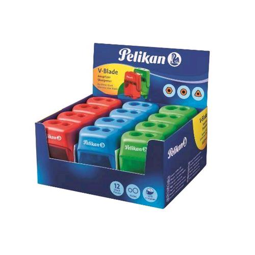 PELIKAN V-BLADE ESPOSITORE TEMPERAMATITE IN PLASTICA  2 FORI CON SERBATOIO COL. ASSORTITI CONF 12 Pz.