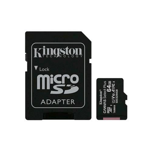 KINGSTON CANVAS SELECT PLUS 64GB MICRO SDXC CLASSE 10 UHS-I + ADATTATORE