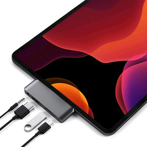SATECHI ADATTATORE PRO HUB PORTATILE TIPO C IN ALLUMINIO CON CARICA USB-C PD 4K HDMI USB 3.0 E JACK CUFFIE DA 35 MM - COMPATIBILE CON IPAD PRO 2018 MICROSOFT SURFACE GO E ALTRI (GRIGIO SIDERALE)