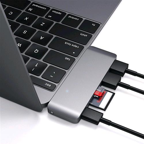 SATECHI ST-TCUPM HUB 3 IN 1 TIPO-C USB 3.0 IN ALLUMINIO CON PORTA DI RICARICA USB-C PER MACBOOK 2015/2016/2017 DA 12" SPACE GREY