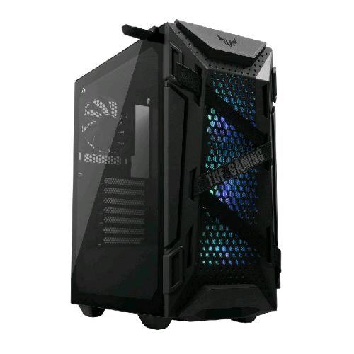 ASUS GT301 TUF GAMING CASE GAMING ATX MID TOWER PANNELLO LATERALE VETRO TEMPERATO 3 VENTOLE 120MM AURA SUPPORTO CUFFIE NERO 