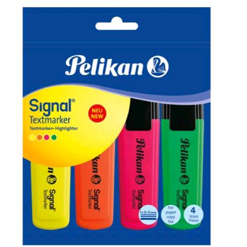 PELIKAN SIGNAL EVIDENZIATORI PUNTA A SCALPELLO 1/5 mm COLORI ASSORTITI CONF 4 Pz.