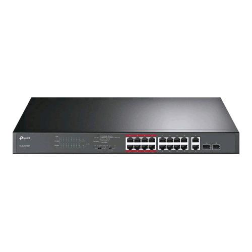 TP-LINK TL-SL1218MP SWITCH UNMANAGED 16 X 10/100 (POE+) + 2 X 10/100/1000 + 2 X COMBO GIGABIT SFP  MONTABILE SU RACK (192 W)