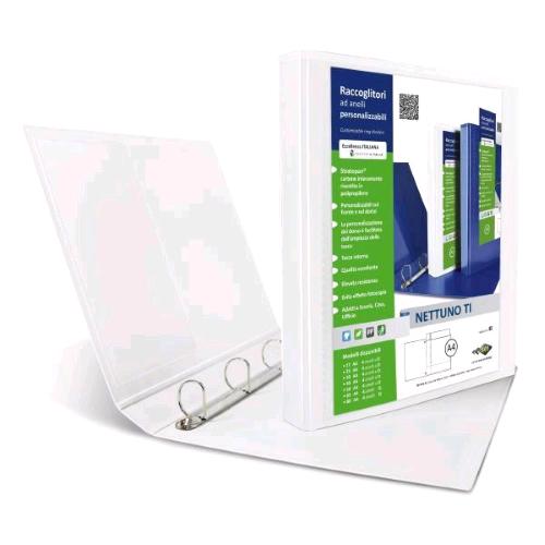 SEI ROTA NETTUNO TI RACCOGLITORE PERSONALIZZABILE 4 ANELLI A D DA 80MM IN STRATOPAN 220X300MM A4 DORSO 10 CM BIANCO