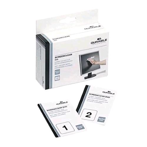 DURABLE SCREENCLEAN DUO 10 COPPIE DI SALVIETTINE MONOUSO PER LA PULIZIA E PER L'ASCIUGATURA ADATTE PER SCHERMI DELICATI E SMARTPHONE TASCABILI