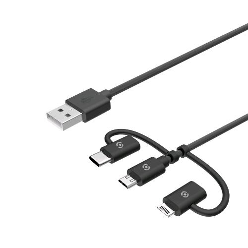 CELLY CAVO UNIVERSALE 3 IN 1 USB LIGHTNING USB-C MICRO-USB 1 MT NERO