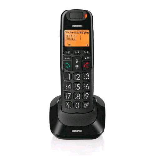 BRONDI BRAVO BRIGT TELEFONO CORDLESS DECT PER ANZIANI 3 TASTI PER CHIAMATE DIRETTE AUDIO POTENZIATO NERO