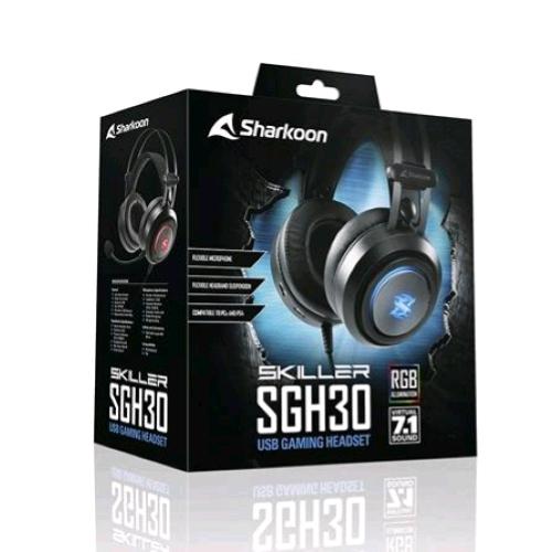 SHARKOON SKILLER SGH30 CUFFIE STEREO GAMING HEADSET USB SOUND CARD VIRTUAL SOUND 7.1 RGB NERO
