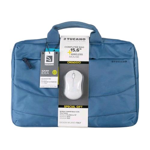 TUCANO PC BAG BORSA PER NOTEBOOK BLU + MOUSE WIRELESS BIANCO