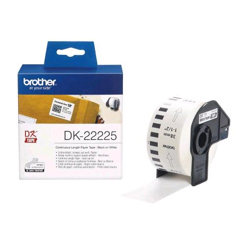 BROTHER DK-22225 ROTOLO ETIHETTE ADESIVE NERO BIANCO 38mm L 30.48 MT