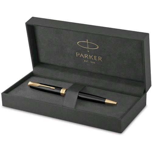 PARKER SONNET PENNA A SFERA A SCATTO PUNTA MEDIA INCHIOSTRO NERO FINITURE IN ORO CONFEZIONE REGALO 