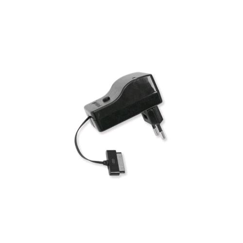 RETRAK APPLE 30 PIN CARICABATTERIE DA RETE RETRATTILE 80 CM 2.1A NERO