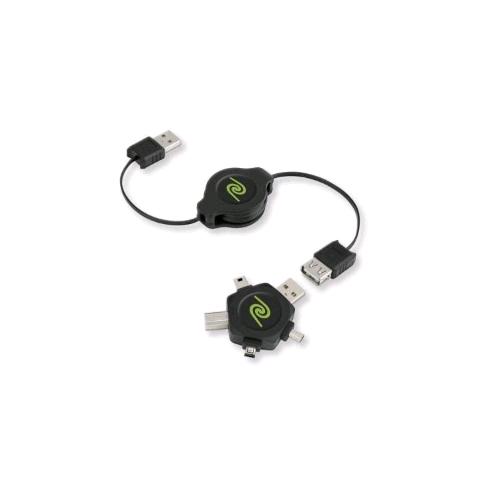 RETRAK CAVO USB RETRATTILE 1 x M USB TIPO A 1 X F USB TIPO A  CON MULTI ADATTATORE INTERCAMBIABILE 1 M NERO