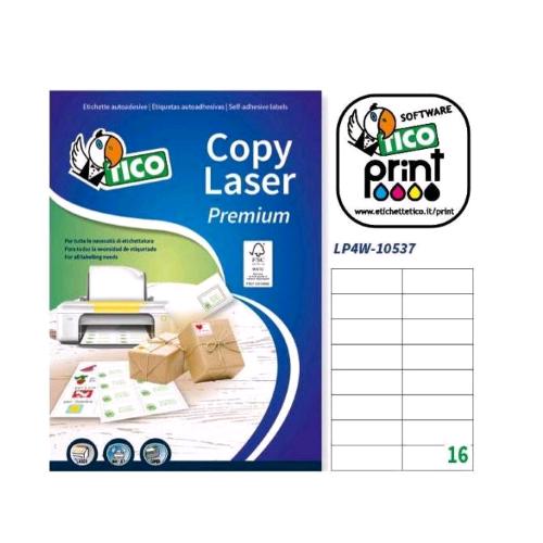TICO COPY LASER PREMIUM CONF 1600 ETICHETTE ADESIVE 105X37 mm BIANCO OPACO 