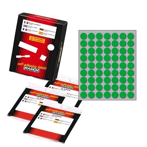 MARKIN 630 ETICHETTE ADESIVE ROTONDE DIAMETRO 14 mm  VERDE CONF 25 Pz. 