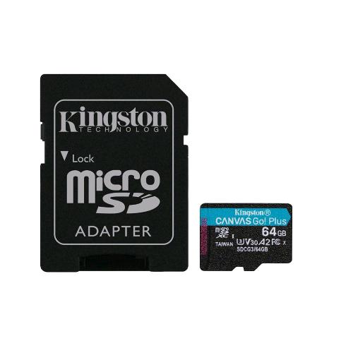 KINGSTON CANVAS GO PLUS MICRO-SDXC 64GB CLASSE 10 UHS-I CON ADATTATORE SD NERO