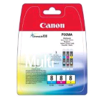 CANON MULTIPACK CLI-8 CMY PACK CARTUCCE CIANO+MAGENTA+GIALLO IN BLISTER CON ALLARME PER STAMPANTI INK JET CANON 420PG (0621B026)