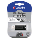 VERBATIM PINSTRIPE PEN DISK 32GB USB 3.0 STORE NGO W/R 30/10MBPS BLACK