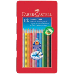 FABER CASTELL COLOUR GRIP PASTELLI ACQUARELLABILI 3.3 mm COLORI ASSORTITI ASTUCCIO IN METALLO CONF. 12 Pz.