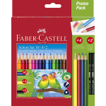 FABER CASTELL SCHOOL SET 18 PASTELLI 3 mm COLORI ASSORTITI + 4 PASTELLI BASE BLU/ROSSO/VERDE/GIALLO + 2 MATITE GRAFITE