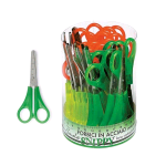 LEBEZ FORBICI CENTIMETRATE 13.5 CM LAMA IN ACCIAIO BARATTOLO IN 3 COLORI ROSSO GIALLO E VERDE CONF. 24 Pz.