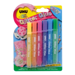 UHU COLLA CON GLITTER GLUE SHINY TUBETTO DA 10ML COLORI ASSORTITI CONF 6 Pz.