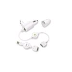 RETRAK APPLE 30PIN ALIMENTATORE AUTO 2 X USB TIPO A CON 2 CAVI USB TIPO A / APPLE 30PIN RETRATTILE BIANCO