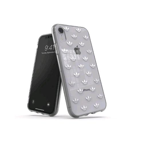 ADIDAS CLEAR APPLE iPHONE XR CUSTODIA IN TPU E POLIURETANO TRASPARENTE CON LOGHI BIANCHI 