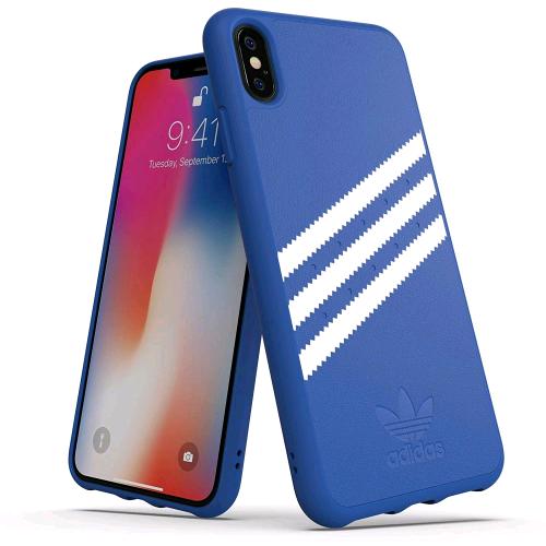 ADIDAS GAZELLE APPLE iPHONE XS MAX CUSTODIA IN TPU E POLIURETANO BLU CON RIGHE BIANCHE