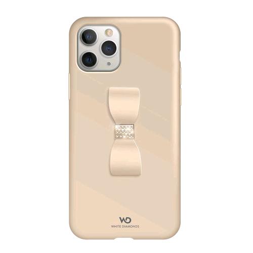 WHITE DIAMONDS APPLE iPHONE 11 PRO COVER IN SILICONE CON CISTALLI SWAROVSKI E FIOCCO ANELLO PER LE DITA ORO