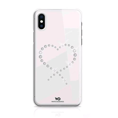 WHITE DIAMONDS APPLE iPHONE XS/X COVER IN TPU CON CISTALLI SWAROVSKI TRASPARENTE FANTASIA CUORE
