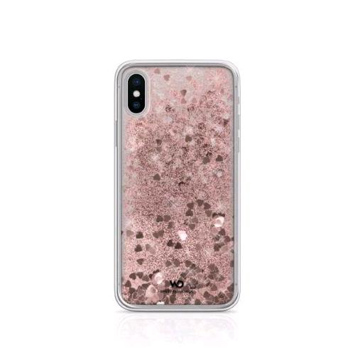 WHITE DIAMONDS APPLE iPHONE X/XS COVER IN TPU E POLICARBONATO TRASPARENTE CON GLITTER FLUTTUANTI MOTIVO GOLD HEART