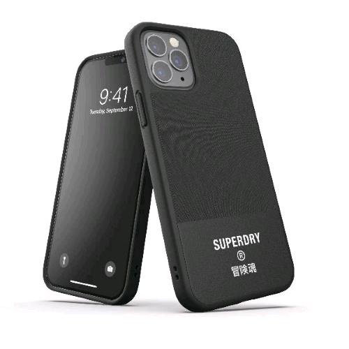 SUPERDRY APPLE iPHONE 12/12 PRO COVER IN TPU INTARSIATA IN TELA ANTI URTO CON LOGO SUPEDRY STAMPATO NERO