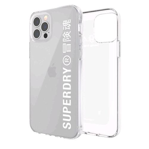SUPERDRY APPLE iPHONE 12/12 PRO COVER IN TPU CHIUSURA A SCATTO LOGO SUPEDRY STAMPATO BIANCO