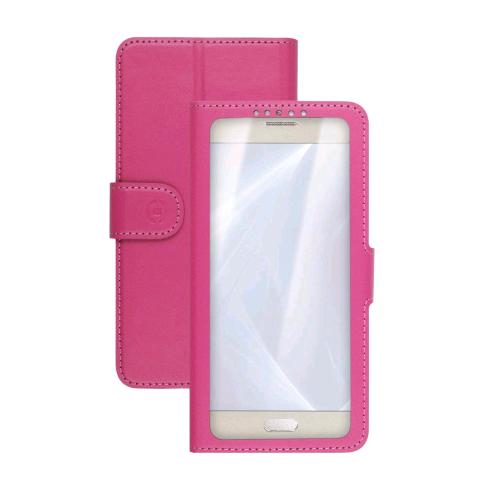CELLY UNICA VIEW CUSTODIA A LIBRO UNIVERSALE 4.5"- 5.0" CON DISPLAY A VISTA E FUNZIONE STAND INTEGRATA ROSA