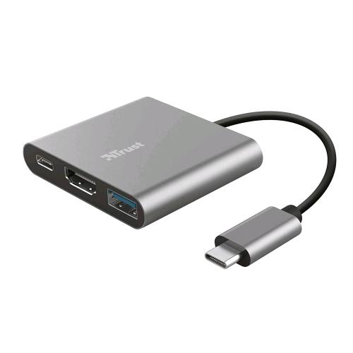 TRUST DALYX ADATTATORE USB-C MULTIPORTA 3-IN-1 PORTA HDMI USB-C PD USB-A GRIGIO 