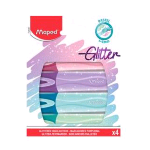 MAPED GLITTER EVIDENZIATORE PUNTA A SCALPELLO 1/5 mm COLORI ASSORTITI CONF 4 Pz.