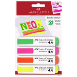 FABER CASTELL TEXLINE MARCATORE PER TESSUTO PUNTA A SCALPELLO 1/5 mm COLORI ASSORTITI NEON CONF 4 Pz.