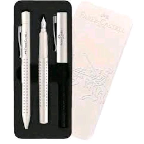FABER CASTELL GRIP EDITION SET DA SCRITTURA PENNA A SFERA E PENNA STILOGRAFICA BIANCO CONFEZIONE REGALO
